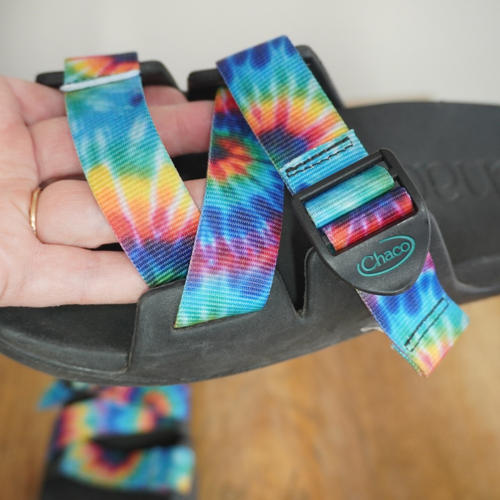Chaco Chillos Slide Sandals Womens 9 Tie Dye Rainbow Adjustable Straps Black - Picture 3 of 10